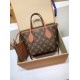 免税特典！M12209 棕 G 全鋼製 Neverfull Bandoulière Inside Out BB ハンドバッグ｜ダブルフェイス × 着脱ポーチ × 斜め背負い、洗練された細部で魅力満点 14×9×24cm