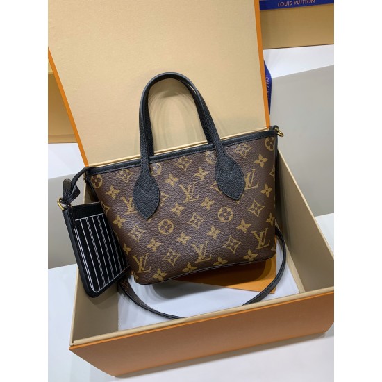 全鋼 M12099G Neverfull Bandoulière Inside Out BB ハンドバッグ｜両面仕様 × 着脱ポーチ × 斜め掛け、精緻なディテールで魅力満載 14 x 9 x 24 cm