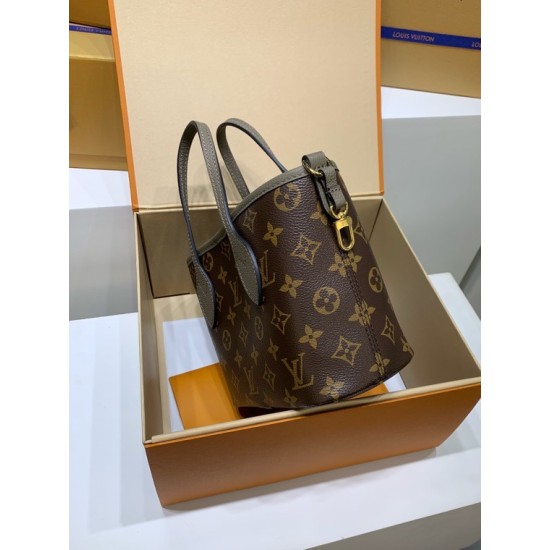 全鋼 M12109G Neverfull Bandoulière Inside Out BB ハンドバッグ｜両面仕様 × 着脱ポーチ × 斜め掛け、メタルアクセントで洗練感満載​ 14 x 9 x 24 cm