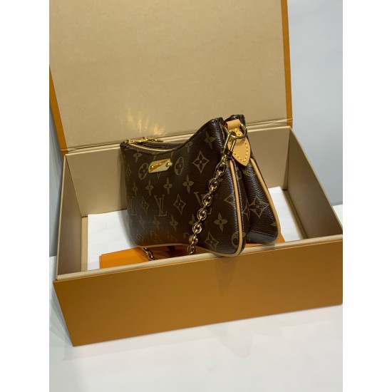 全鋼 M83008 Liv Poch ette｜Monogram キャンバス × 金色チェーン × 天然牛革、ダブルファスナーでセキュアなスタイリッシュバッグ​ 24.4×13.5×6.6cm