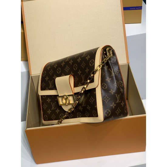 免税版 M47149G Dauphine Soft ラージハンドバッグ｜2024 年春夏コレクション × 柔らかい Monogram キャンバス、LV Circle ロゴで高級感満載​ 28×20×11cm