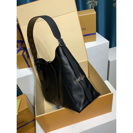 全鋼 M25143G CarryAll Dark ミドルハンドバッグ｜2024 年春夏コレクション × 柔らかい羊革、メタルパーツとシワ模様で魅力的な大容量バッグ​ 39×30×15cm