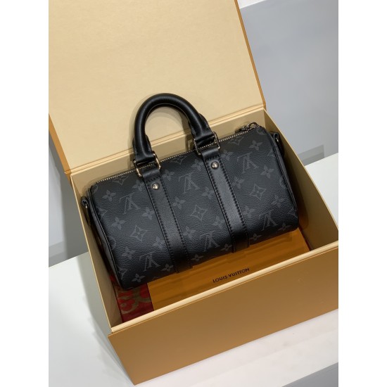 全鋼 M46271G Keepall 25 ハンドバッグ｜Monogram Eclipse Reverse キャンバス × クラシック柄再解釈、安全なファスナー式構造で貴重品を守る​ 25×15×11cm