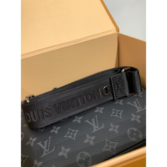 全鋼 M69443G Trio ポストマンバッグ｜Monogram Eclipse キャンバス × モノトーングレー柄、着脱ポーチとコインケースで実用性抜群​ 25×18.5×7cm