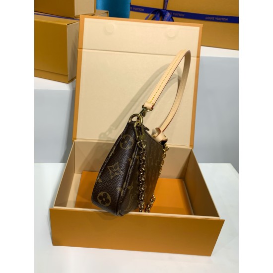 全鋼 M82766 Monogram キャンバス Pochette Accessoires|着脱式レザーストラップ × ゴールドチェーン、収納力抜群のコンパクトバッグ 23.5×13.5×4cm 全鋼 M82766 Monogram キャンバス Pochette Accessoires|着脱式レザーストラップ × ゴールドチェーン、収納力抜群のコンパクトバッグ 23.5×13.5×4cm