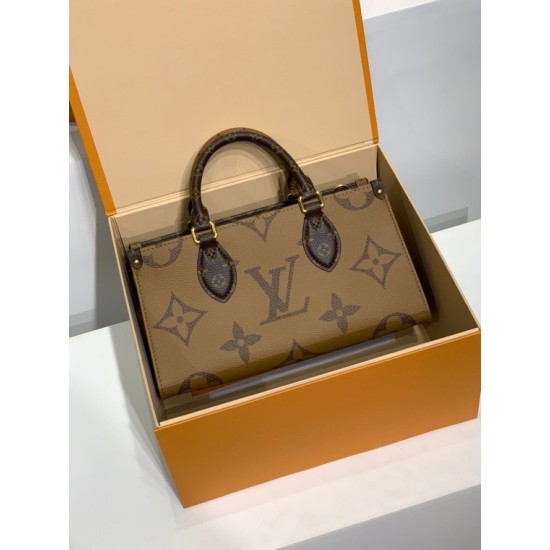 全鋼 M46653G OnTheGo トートバッグ｜Giant Monogram×Monogram Reverse 融合デザイン、着脱コインケースと多様な背負け方で魅力的な逸品​ 25×13×10cm