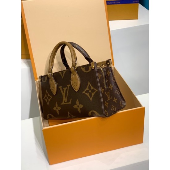 全鋼 M46653G OnTheGo トートバッグ｜Giant Monogram×Monogram Reverse 融合デザイン、着脱コインケースと多様な背負け方で魅力的な逸品​ 25×13×10cm