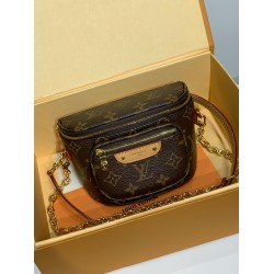全鋼 M82335G Mini Bumbag ハンドバッグ｜Monogram キャンバス × ジップ収納、着脱ストラップとチェーンでスタイリング自在な逸品​ 17×12×9.5cm