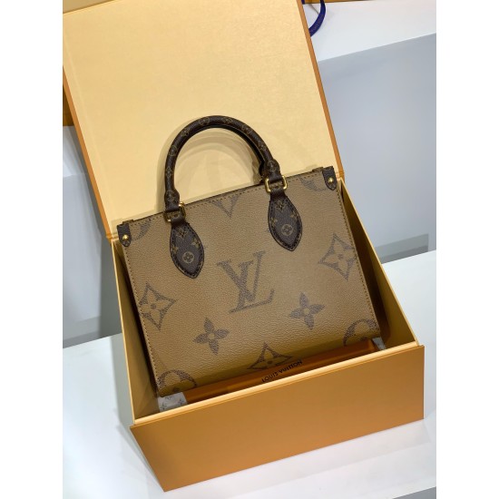 M46373 免税版 OnTheGo スモールハンドバッグ|Monogram×Monogram Reverse×Giant 柄、着脱式小銭入れと多収納でファッションと実用両立 25×19×11.5cm M46373 免税版 OnTheGo スモールハンドバッグ|Monogram×Monogram Reverse×Giant 柄、着脱式小銭入れと多収納でファッションと実用両立 25×19×11.5cm