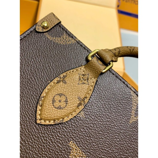 M46373 免税版 OnTheGo スモールハンドバッグ|Monogram×Monogram Reverse×Giant 柄、着脱式小銭入れと多収納でファッションと実用両立 25×19×11.5cm M46373 免税版 OnTheGo スモールハンドバッグ|Monogram×Monogram Reverse×Giant 柄、着脱式小銭入れと多収納でファッションと実用両立 25×19×11.5cm
