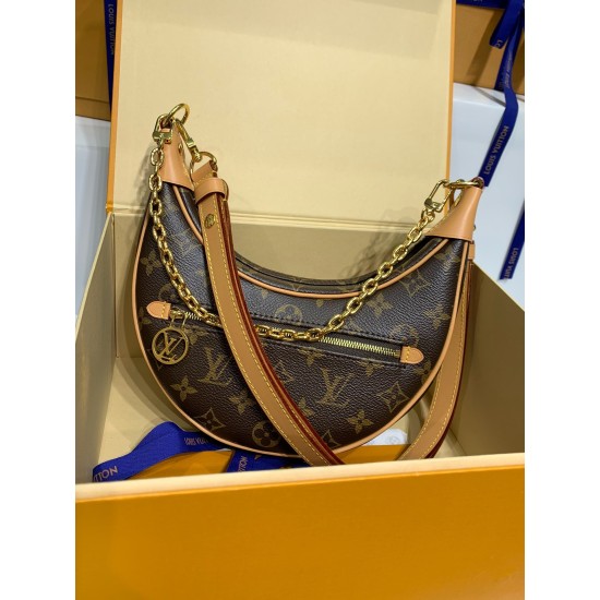 M81098 全鋼 ループ ハーフムーン バッグ|Nicolas Ghesquière の創想で生まれた半月形ファッションアイコン 23×13×16cm M81098 全鋼 ループ ハーフムーン バッグ|Nicolas Ghesquière の創想で生まれた半月形ファッションアイコン 23×13×16cm