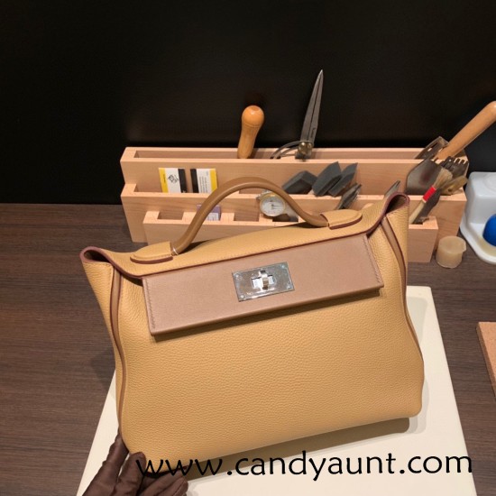 Hermes 29cm kelly 2424 togo & swift 4B/ Biscuit& 3G /Alezan 29cm Silver Hardware Full Handmade Hermes 29cm kelly 2424 togo & swift 4B/ Biscuit& 3G /Alezan 29cm Silver Hardware Full Handmade