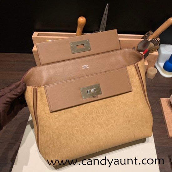 Hermes 29cm kelly 2424 togo & swift 4B/ Biscuit& 3G /Alezan 29cm Silver Hardware Full Handmade Hermes 29cm kelly 2424 togo & swift 4B/ Biscuit& 3G /Alezan 29cm Silver Hardware Full Handmade