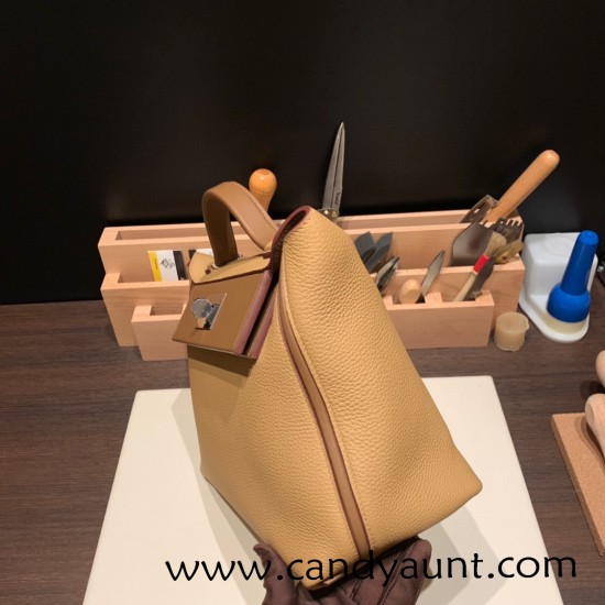 Hermes 29cm kelly 2424 togo & swift 4B/ Biscuit& 3G /Alezan 29cm Silver Hardware Full Handmade Hermes 29cm kelly 2424 togo & swift 4B/ Biscuit& 3G /Alezan 29cm Silver Hardware Full Handmade