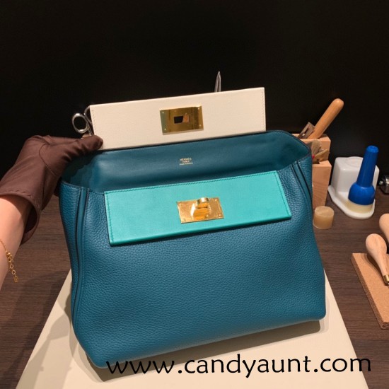 Hermes kelly 2424 togo & swift W0 /Vert Bosphore& 6H /Vert Veronese 29cm Gold Hardware 29cm Full Handmade Hermes kelly 2424 togo & swift W0 /Vert Bosphore& 6H /Vert Veronese 29cm Gold Hardware 29cm Full Handmade