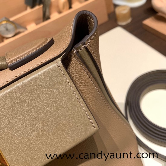 Hermes Mini kelly 2424 21cm D0 /Beige de Weimar& 18 /Étoupe Grey Gold Hardware Full Handmade Hermes Mini kelly 2424 21cm D0 /Beige de Weimar& 18 /Étoupe Grey Gold Hardware Full Handmade