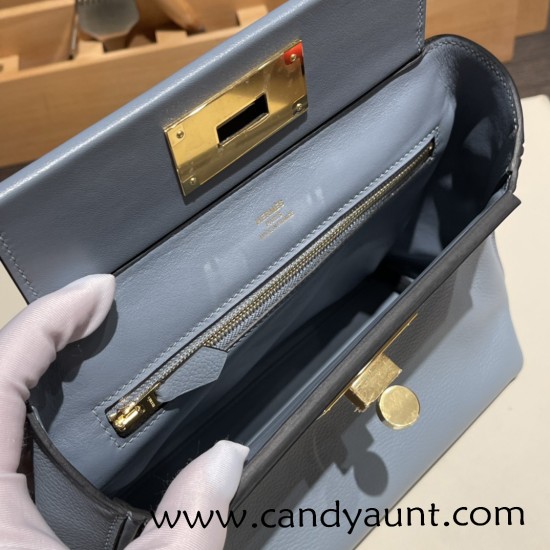 Hermes Mini kelly 2424 J7 /Blue Lin evercolor Gold Hardware 21cm Full Handmade Hermes Mini kelly 2424 J7 /Blue Lin evercolor Gold Hardware 21cm Full Handmade