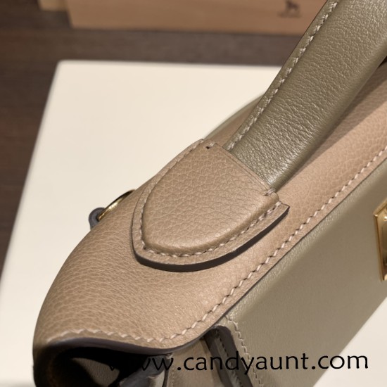 Hermes Mini 21cm kelly 2424 D0 /Beige de Weimar & 18 /Étoupe Grey Gold Hardware 21cm Full Handmade Hermes Mini 21cm kelly 2424 D0 /Beige de Weimar & 18 /Étoupe Grey Gold Hardware 21cm Full Handmade