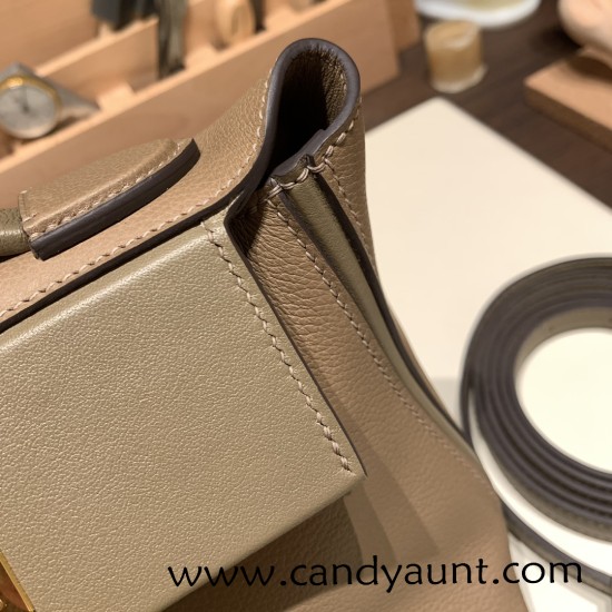 Hermes Mini 21cm kelly 2424 D0 /Beige de Weimar & 18 /Étoupe Grey Gold Hardware 21cm Full Handmade Hermes Mini 21cm kelly 2424 D0 /Beige de Weimar & 18 /Étoupe Grey Gold Hardware 21cm Full Handmade