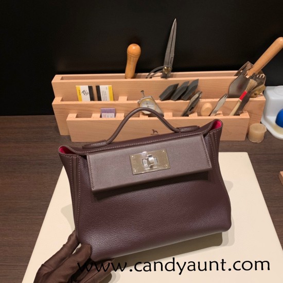 Hermes Mini 21cm kelly 2424 evercolor 0G /Rouge Sellier& Framboise Silver Hardware Full Handmade Hermes Mini 21cm kelly 2424 evercolor 0G /Rouge Sellier& Framboise Silver Hardware Full Handmade