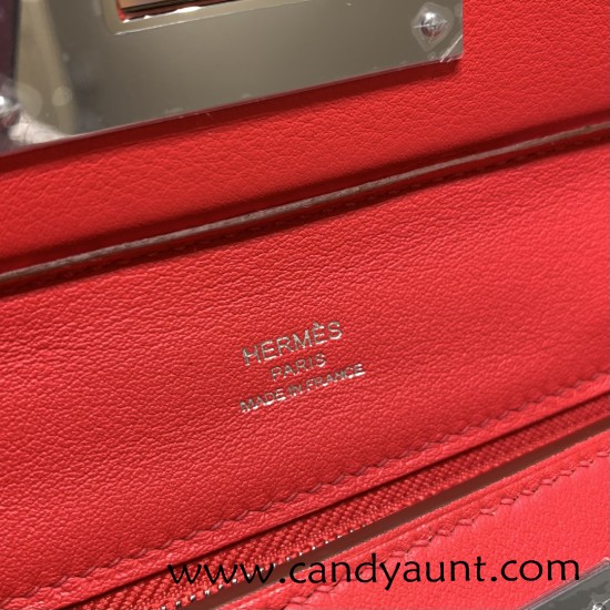 Hermes Mini 21cm kelly 2424 evercolor S3/Rouge Cœur Silver Hardware Full Handmade Hermes Mini 21cm kelly 2424 evercolor S3/Rouge Cœur Silver Hardware Full Handmade
