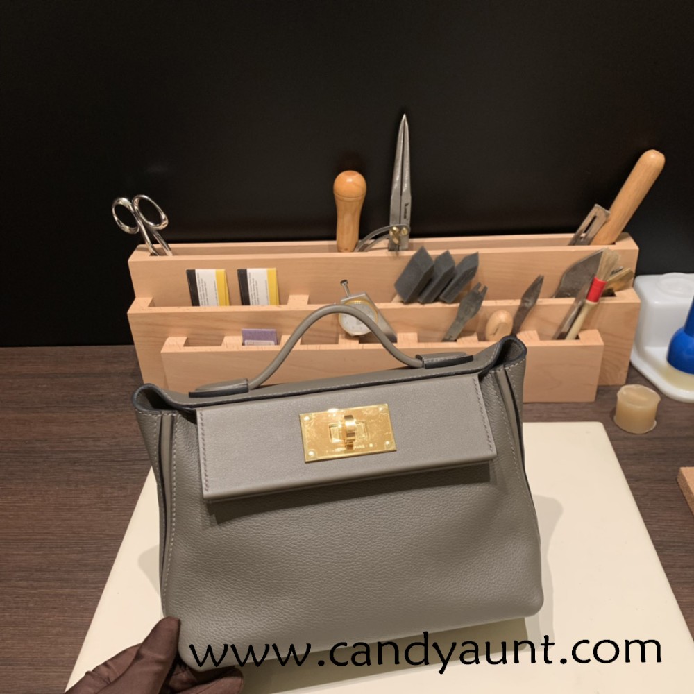 Hermes 21cm Mini kelly 2424 evercolor 8F /Etain Gold Hardware Full Handmade
