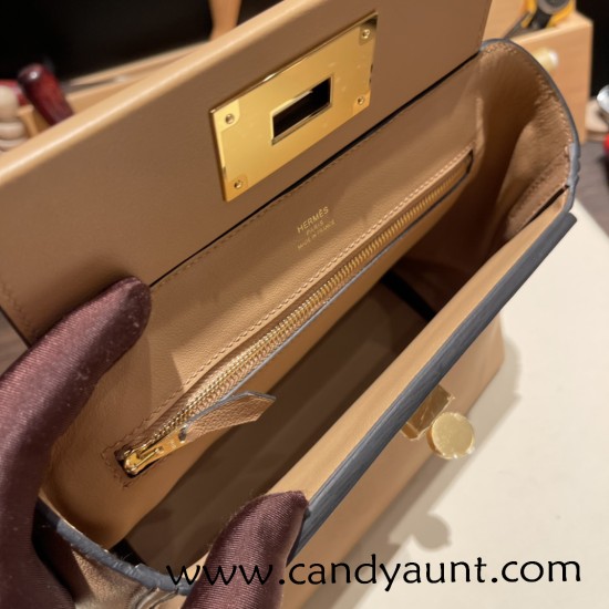 Hermes 21cm Mini kelly 2424 evercolor 0M/Chai Gold Hardware Full Handmade Hermes 21cm Mini kelly 2424 evercolor 0M/Chai Gold Hardware Full Handmade