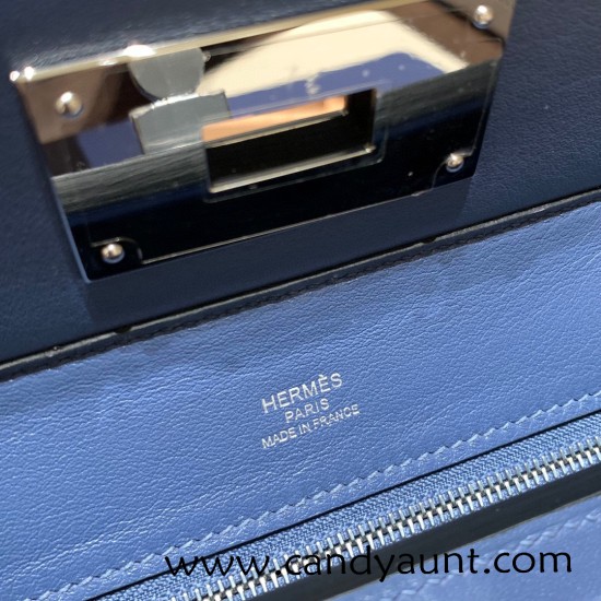 Hermes 21cm Mini kelly 2424 evercolor 7E /Blue Brighton Silver Hardware Full Handmade Hermes 21cm Mini kelly 2424 evercolor 7E /Blue Brighton Silver Hardware Full Handmade