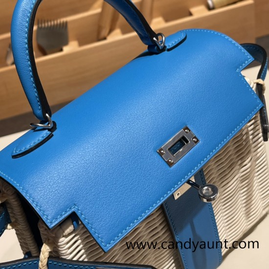 hermes Kelly picnic 0F /Blue Frida Full Handmade hermes Kelly picnic 0F /Blue Frida Full Handmade