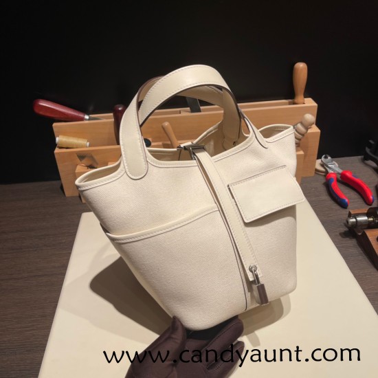 Hermes Picotin Swift & canvas cargo 18cm I2 /Nata Silver Hardware Hermes Picotin Swift & canvas cargo 18cm I2 /Nata Silver Hardware