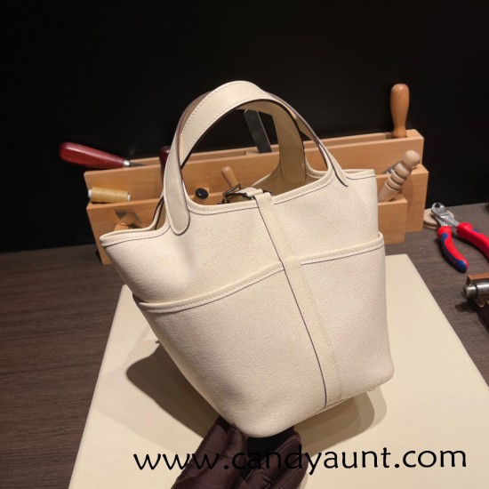 Hermes Picotin Swift & canvas cargo 18cm I2 /Nata Silver Hardware Hermes Picotin Swift & canvas cargo 18cm I2 /Nata Silver Hardware