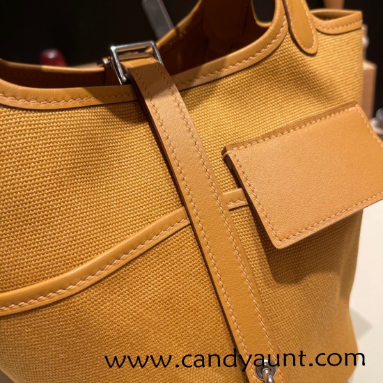 Hermes Picotin Swift & canvas cargo 18cm 2S /Sesame Silver Hardware Hermes Picotin Swift & canvas cargo 18cm 2S /Sesame Silver Hardware