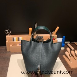 Hermes Picotin cargo  Clemence & Crocodile 18cm 6O /Vert Cypres Silver Hardware