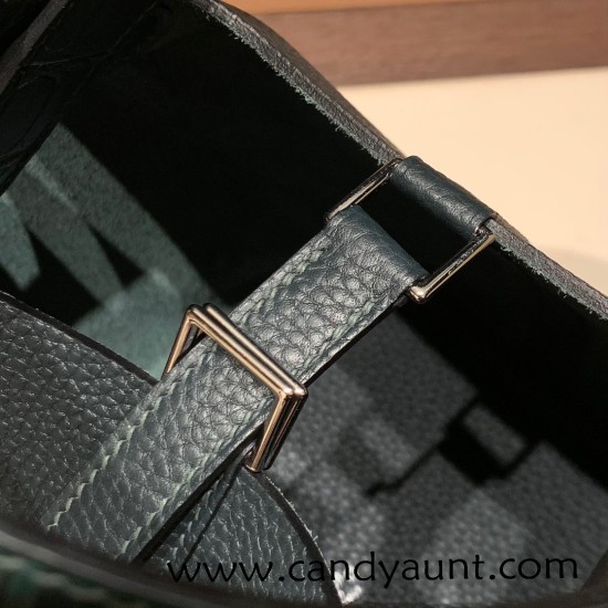 Hermes Picotin cargo Clemence & Crocodile 18cm 6O /Vert Cypres Silver Hardware Hermes Picotin cargo Clemence & Crocodile 18cm 6O /Vert Cypres Silver Hardware