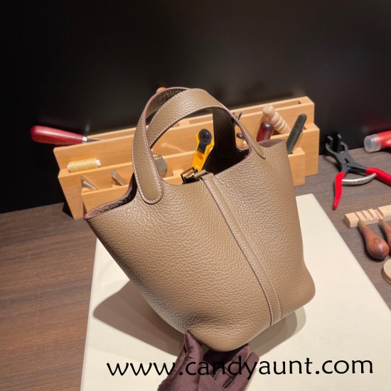 Hermes Picotin cargo Clemence 18cm 18 /Étoupe Grey Gold Hardware Hermes Picotin cargo Clemence 18cm 18 /Étoupe Grey Gold Hardware