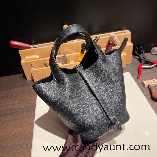 Hermes Picotin cargo Clemence 18cm 89 /Black (Noir) Silver Hardware Hermes Picotin cargo Clemence 18cm 89 /Black (Noir) Silver Hardware