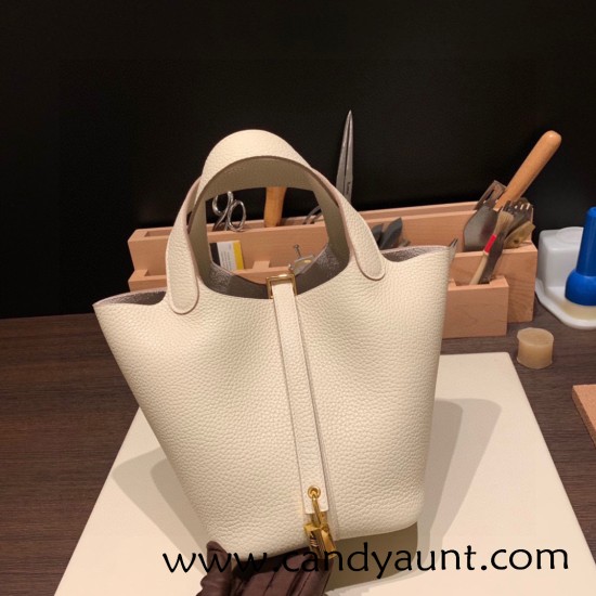 Hermes Picotin cargo Clemence 18cm 10 / Craie Gold Hardware Hermes Picotin cargo Clemence 18cm 10 / Craie Gold Hardware