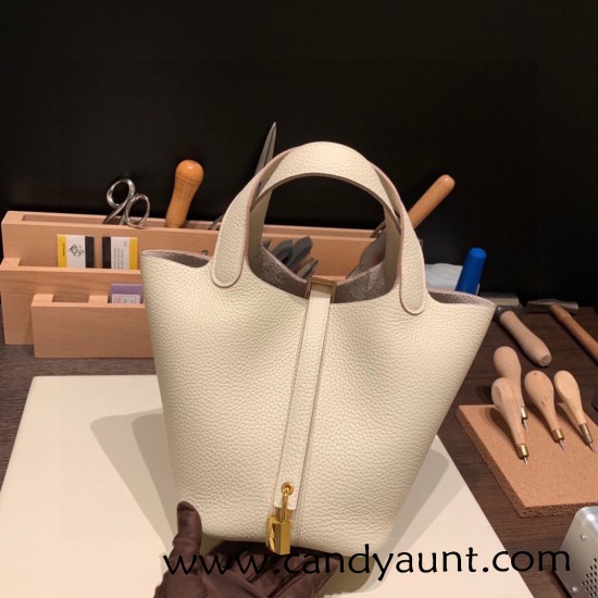 Hermes Picotin cargo Clemence 18cm 10 / Craie Gold Hardware Hermes Picotin cargo Clemence 18cm 10 / Craie Gold Hardware