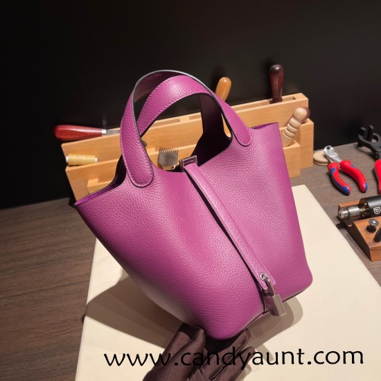 Hermes Picotin cargo Clemence 18cm P9 /Anemone Silver Hardware Hermes Picotin cargo Clemence 18cm P9 /Anemone Silver Hardware