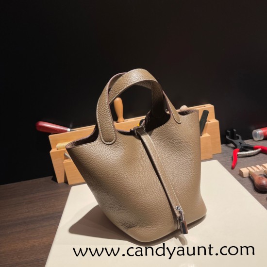 Hermes Picotin Clemence 18cm 8C/ Elephant Grey Silver Hardware Hermes Picotin Clemence 18cm 8C/ Elephant Grey Silver Hardware