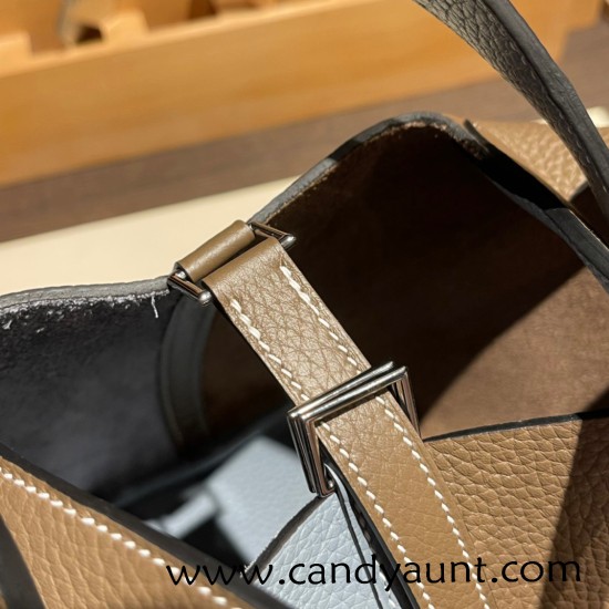 Hermes Picotin Clemence 18cm J7 /Blue Lin& 18/Étoupe Grey Silver Hardware Hermes Picotin Clemence 18cm J7 /Blue Lin& 18/Étoupe Grey Silver Hardware