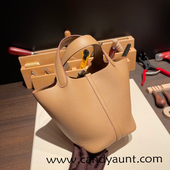 Hermes Picotin Clemence 18cm 0M/Chai Silver Hardware Hermes Picotin Clemence 18cm 0M/Chai Silver Hardware