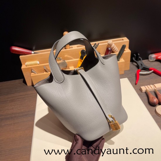 Hermes Picotin Clemence 18cm 0L/ Gris Meyer Gold Hardware Hermes Picotin Clemence 18cm 0L/ Gris Meyer Gold Hardware