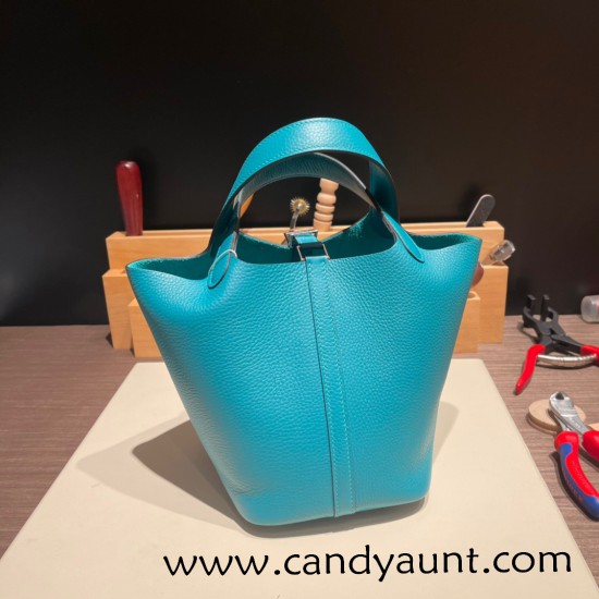 Hermes Picotin Clemence 18cm 7F /Blue Paon Silver Hardware Hermes Picotin Clemence 18cm 7F /Blue Paon Silver Hardware