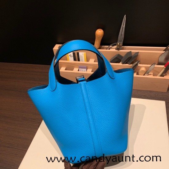 Hermes Picotin Clemence 18cm 0F /Blue Frida Silver Hardware Hermes Picotin Clemence 18cm 0F /Blue Frida Silver Hardware