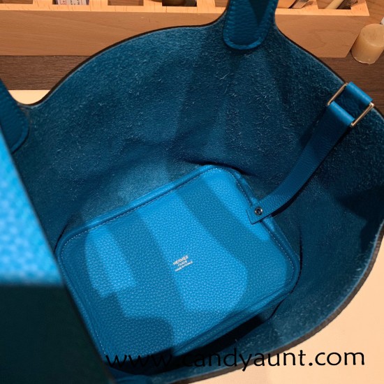 Hermes Picotin Clemence 18cm 0F /Blue Frida Silver Hardware Hermes Picotin Clemence 18cm 0F /Blue Frida Silver Hardware
