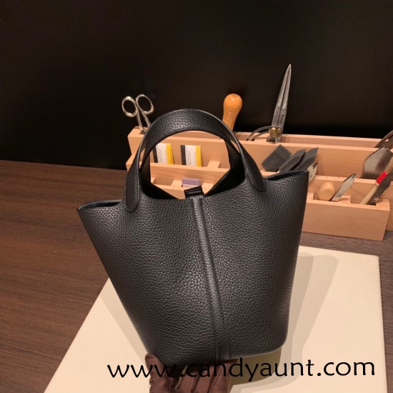 Hermes Picotin Clemence 18cm 89 /Black (Noir) Black Hardware Hermes Picotin Clemence 18cm 89 /Black (Noir) Black Hardware