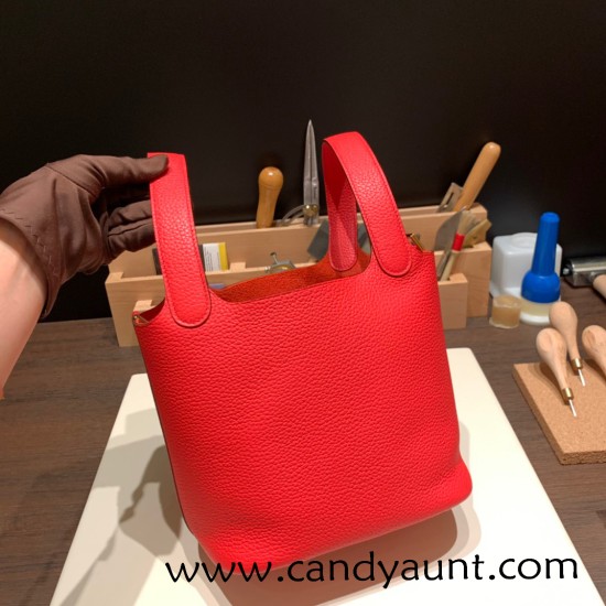 Hermes Picotin Clemence 18cm 0G /Rouge Sellier Gold Hardware Hermes Picotin Clemence 18cm 0G /Rouge Sellier Gold Hardware