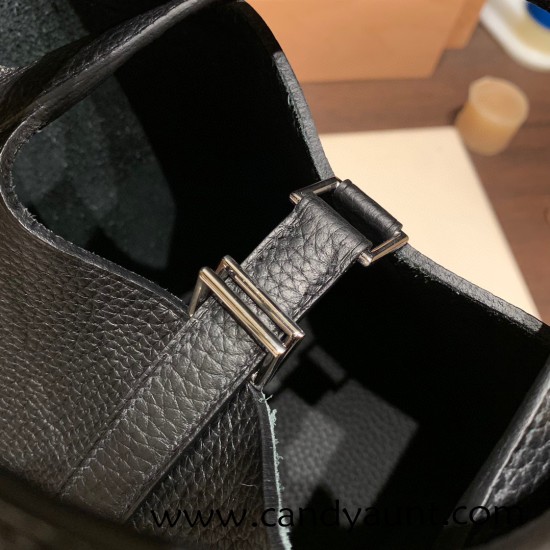 Hermes Picotin Clemence 18cm 89 /Black Silver Hardware Hermes Picotin Clemence 18cm 89 /Black Silver Hardware