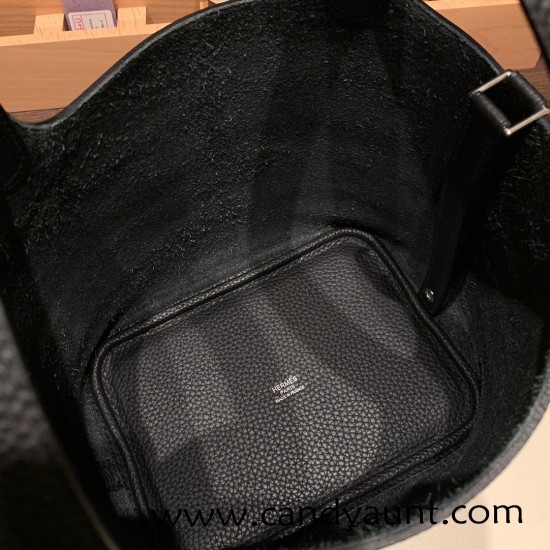 Hermes Picotin Clemence 18cm 89 /Black Silver Hardware Hermes Picotin Clemence 18cm 89 /Black Silver Hardware